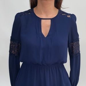 Express Navy Blue Lace V-Neck Dress